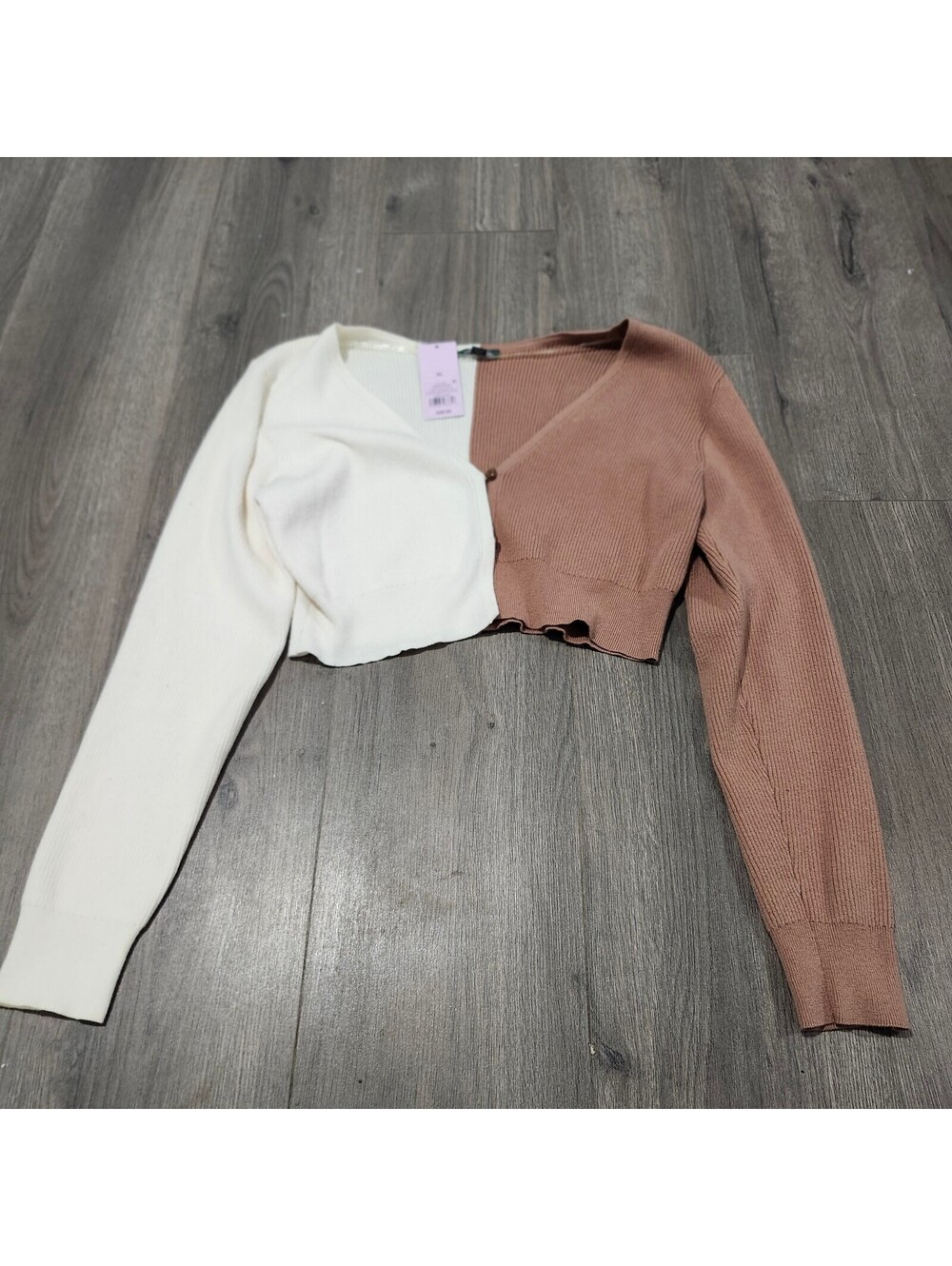 Wild Fable Two-Tone Ribbed Cropped Cardigan Sweater XL NWT